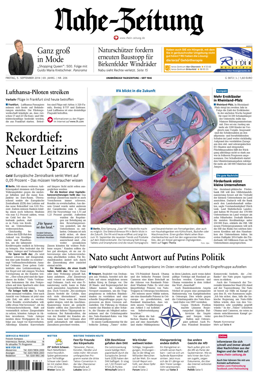 Nahe-Zeitung vom Freitag, 05.09.2014