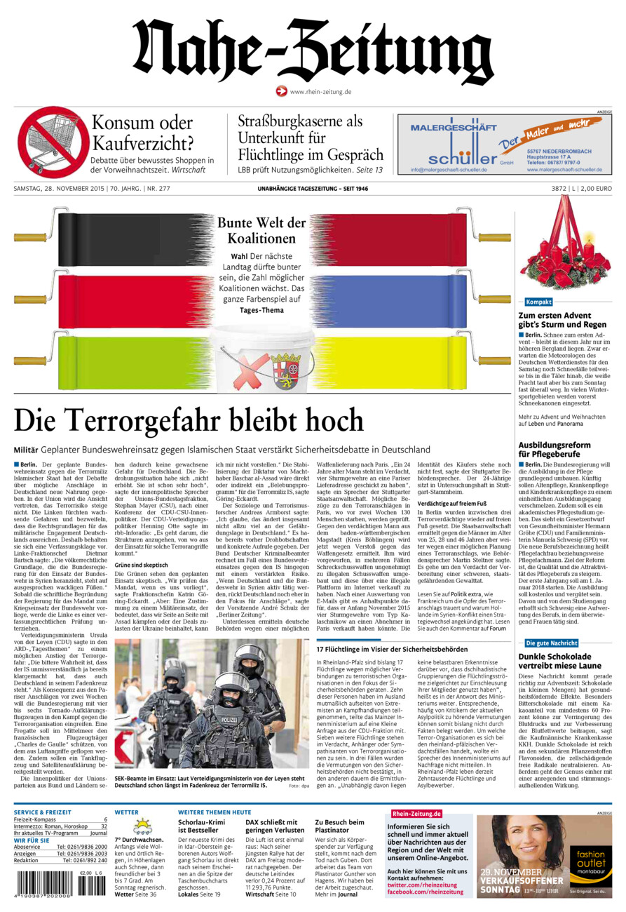 Nahe-Zeitung vom Samstag, 28.11.2015