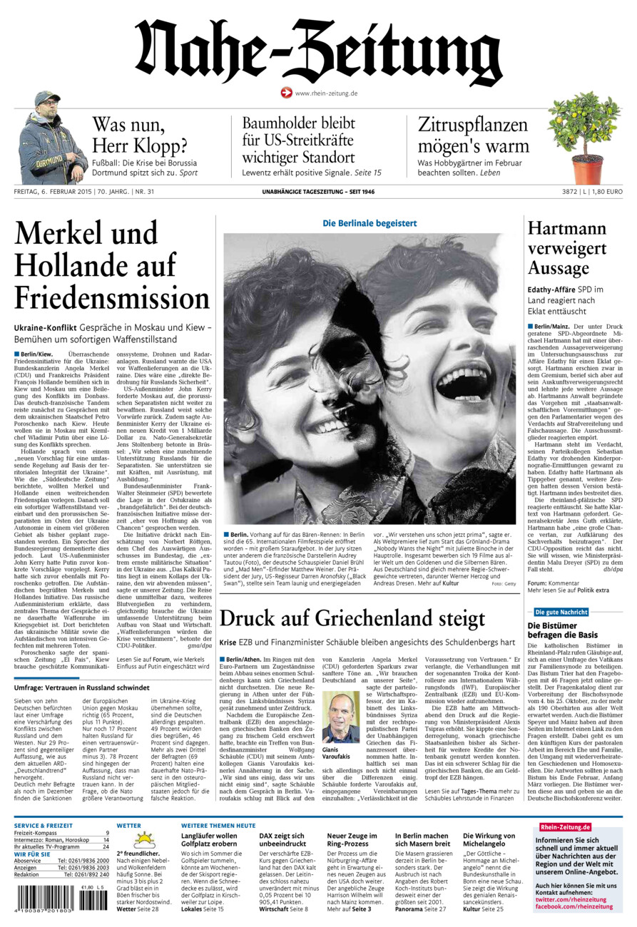 Nahe-Zeitung vom Freitag, 06.02.2015