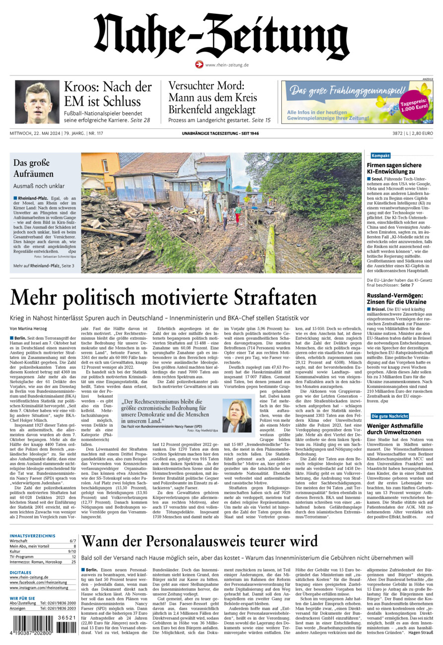 Nahe-Zeitung vom Mittwoch, 22.05.2024