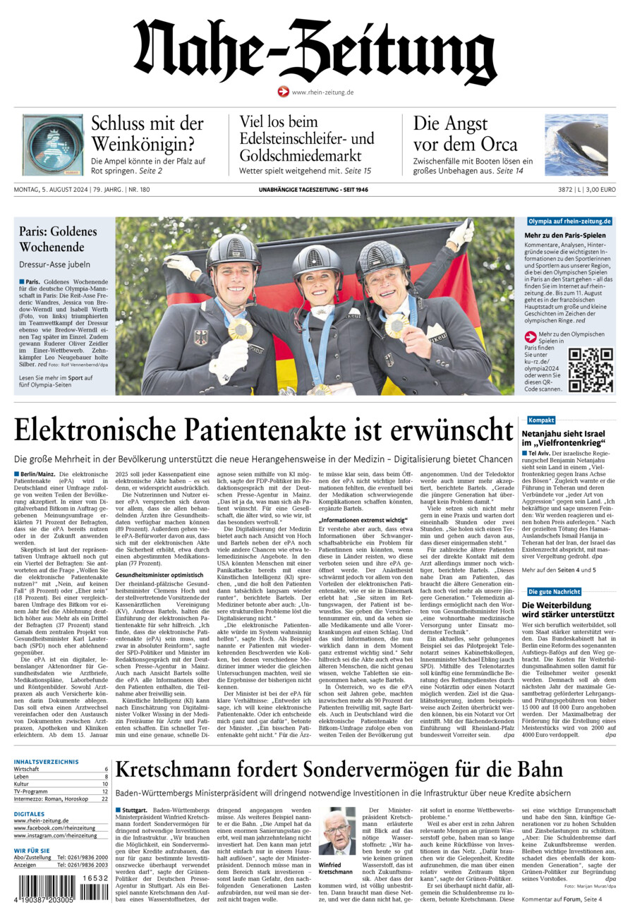 Nahe-Zeitung vom Montag, 05.08.2024