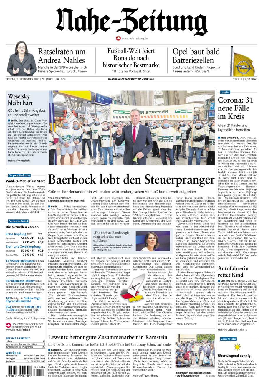 Nahe-Zeitung vom Freitag, 03.09.2021