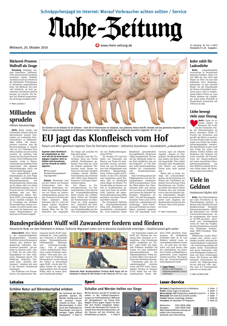Nahe-Zeitung vom Mittwoch, 20.10.2010