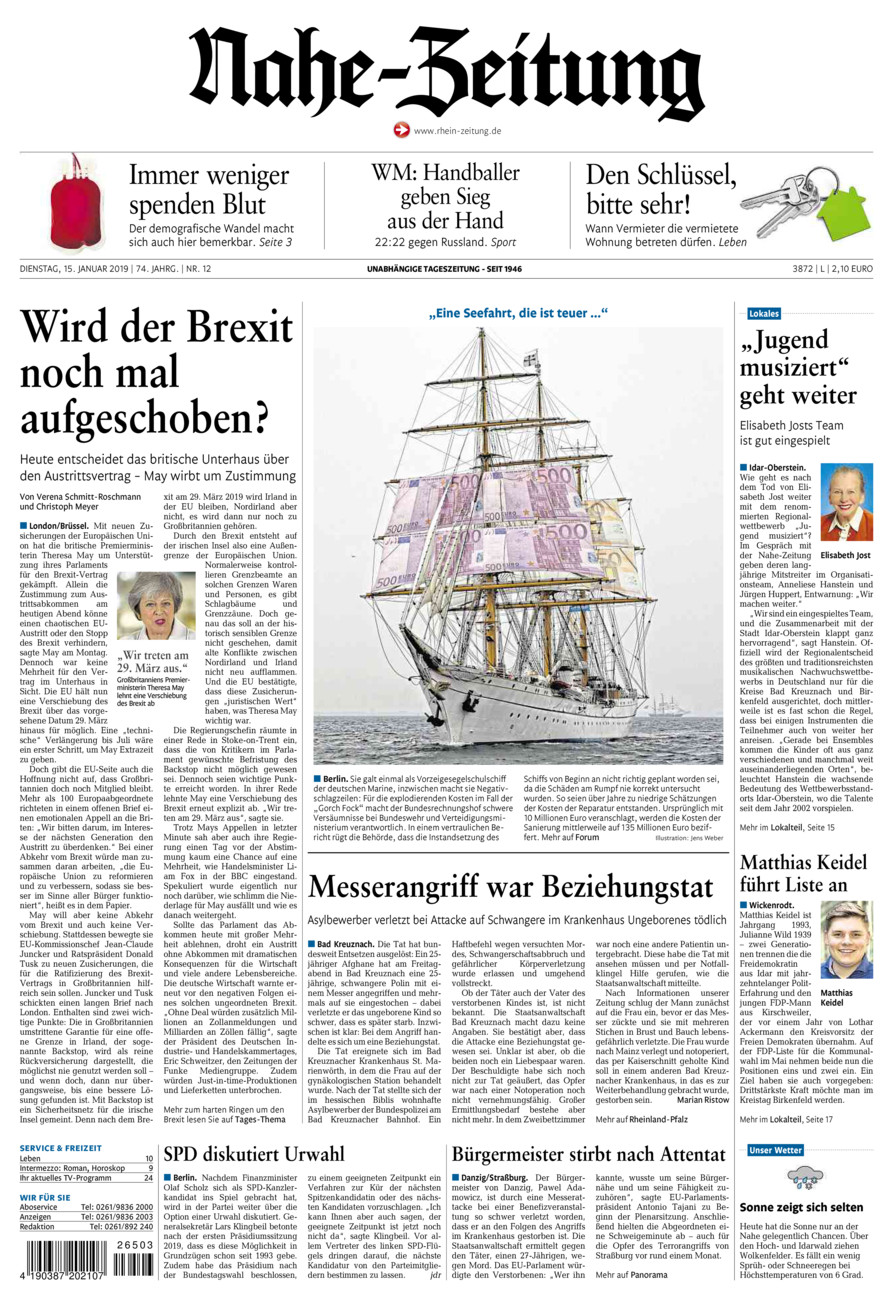 Nahe-Zeitung vom Dienstag, 15.01.2019