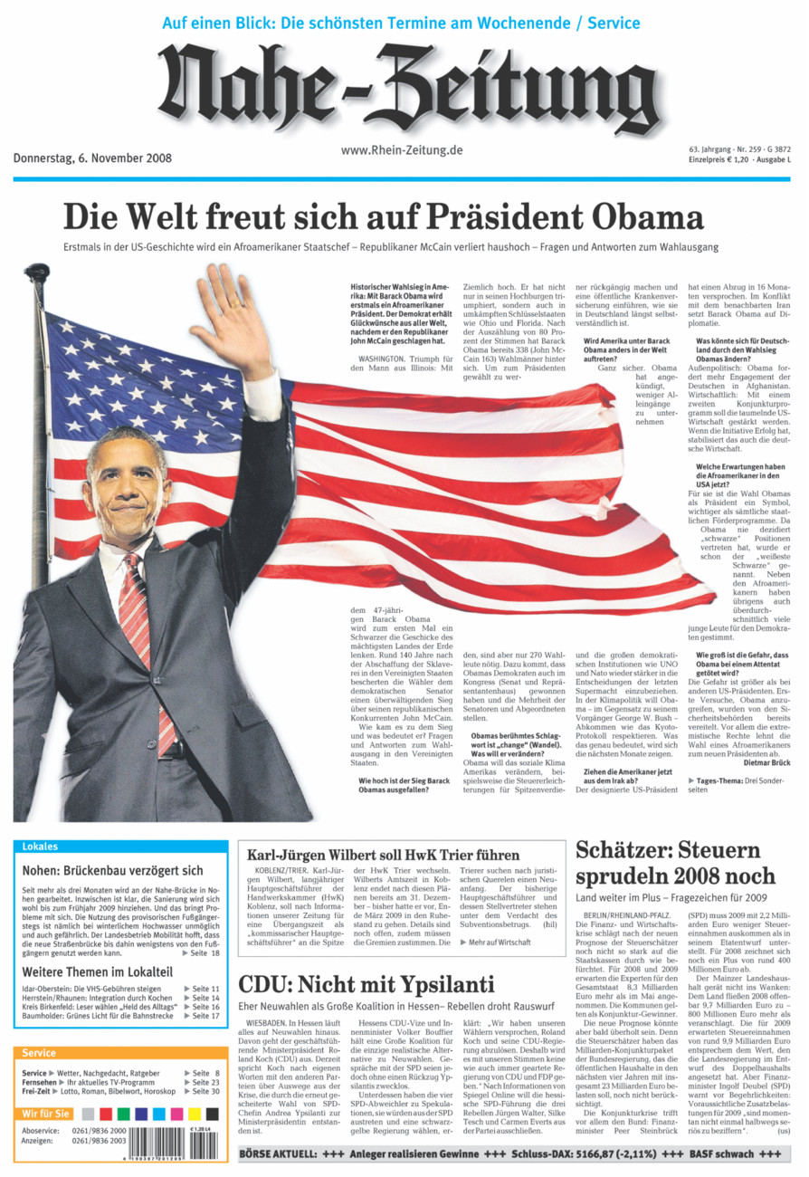 Nahe-Zeitung vom Donnerstag, 06.11.2008
