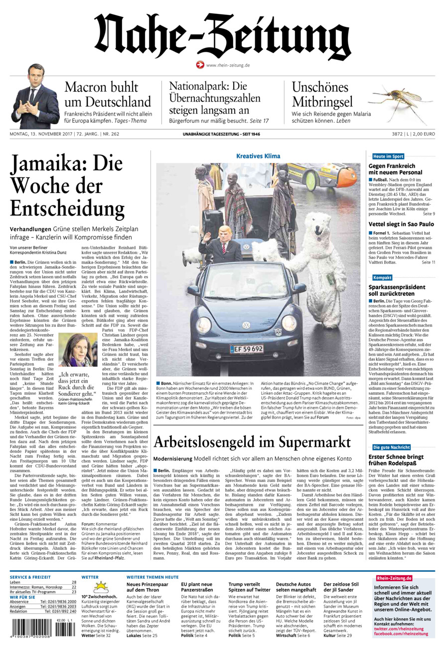 Nahe-Zeitung vom Montag, 13.11.2017