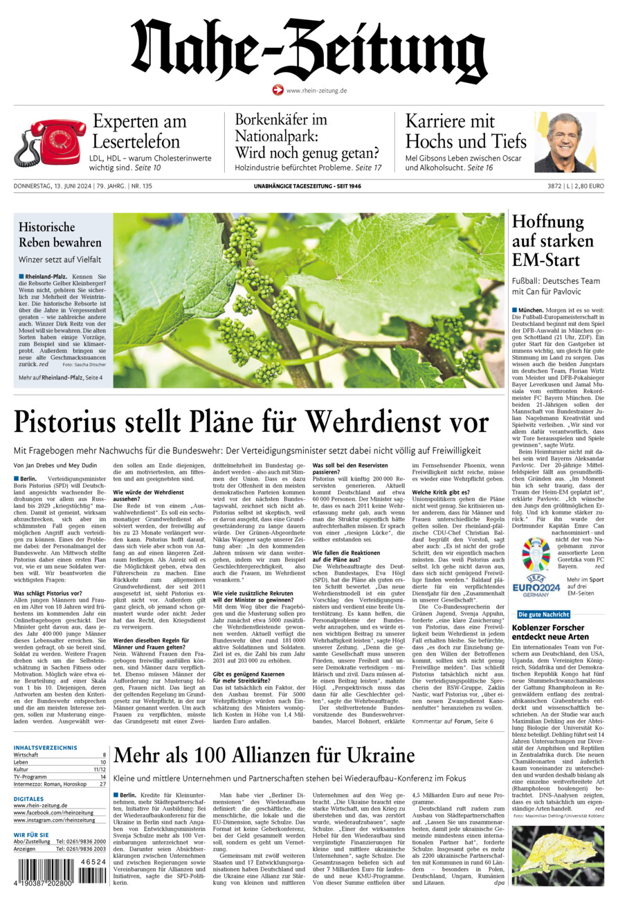 Nahe-Zeitung vom Donnerstag, 13.06.2024