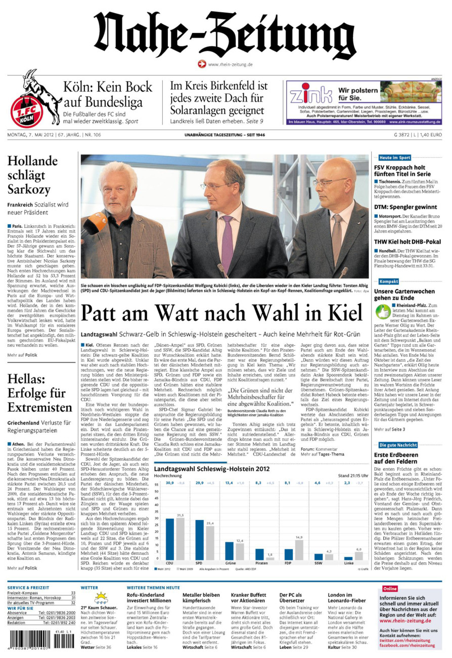 Nahe-Zeitung vom Montag, 07.05.2012