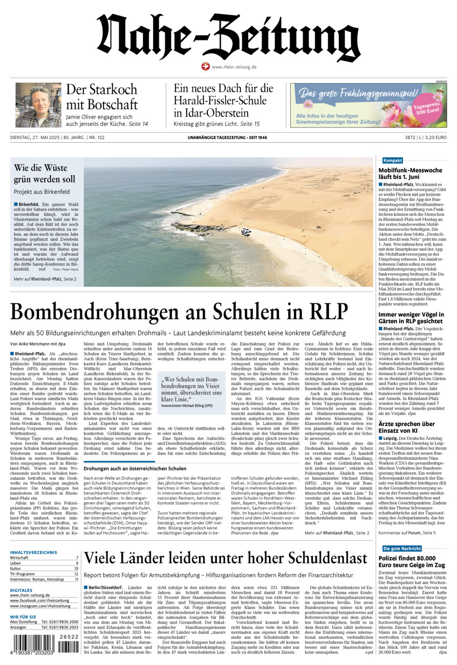 Nahe-Zeitung vom Dienstag, 27.05.2025