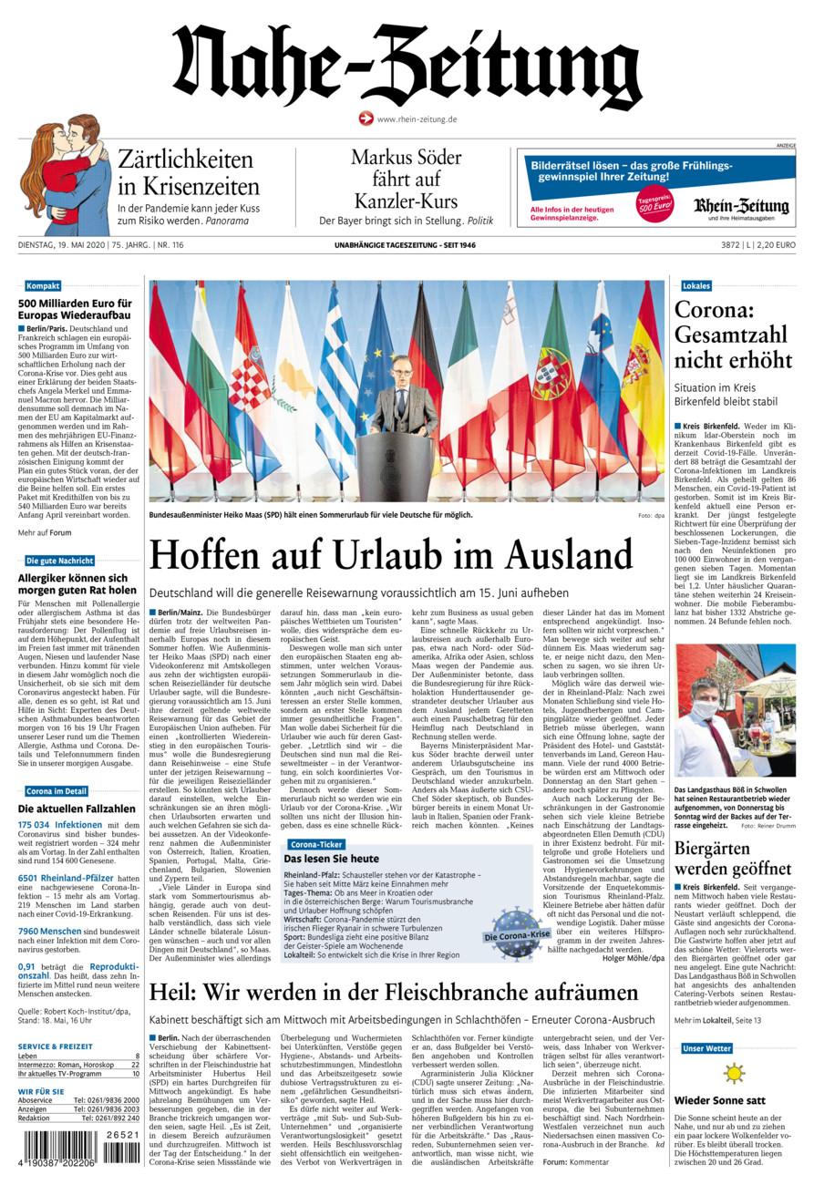 Nahe-Zeitung vom Dienstag, 19.05.2020