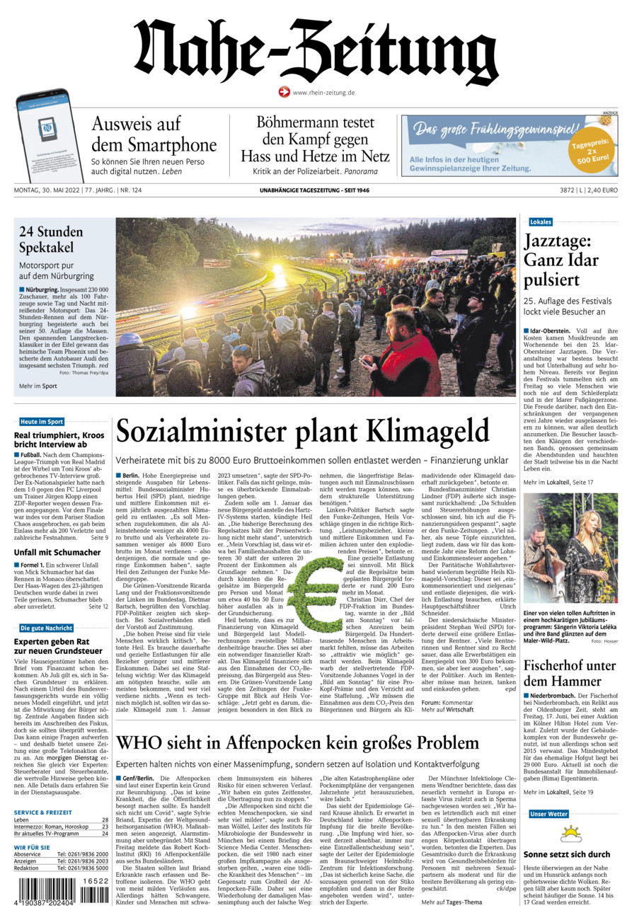 Nahe-Zeitung vom Montag, 30.05.2022