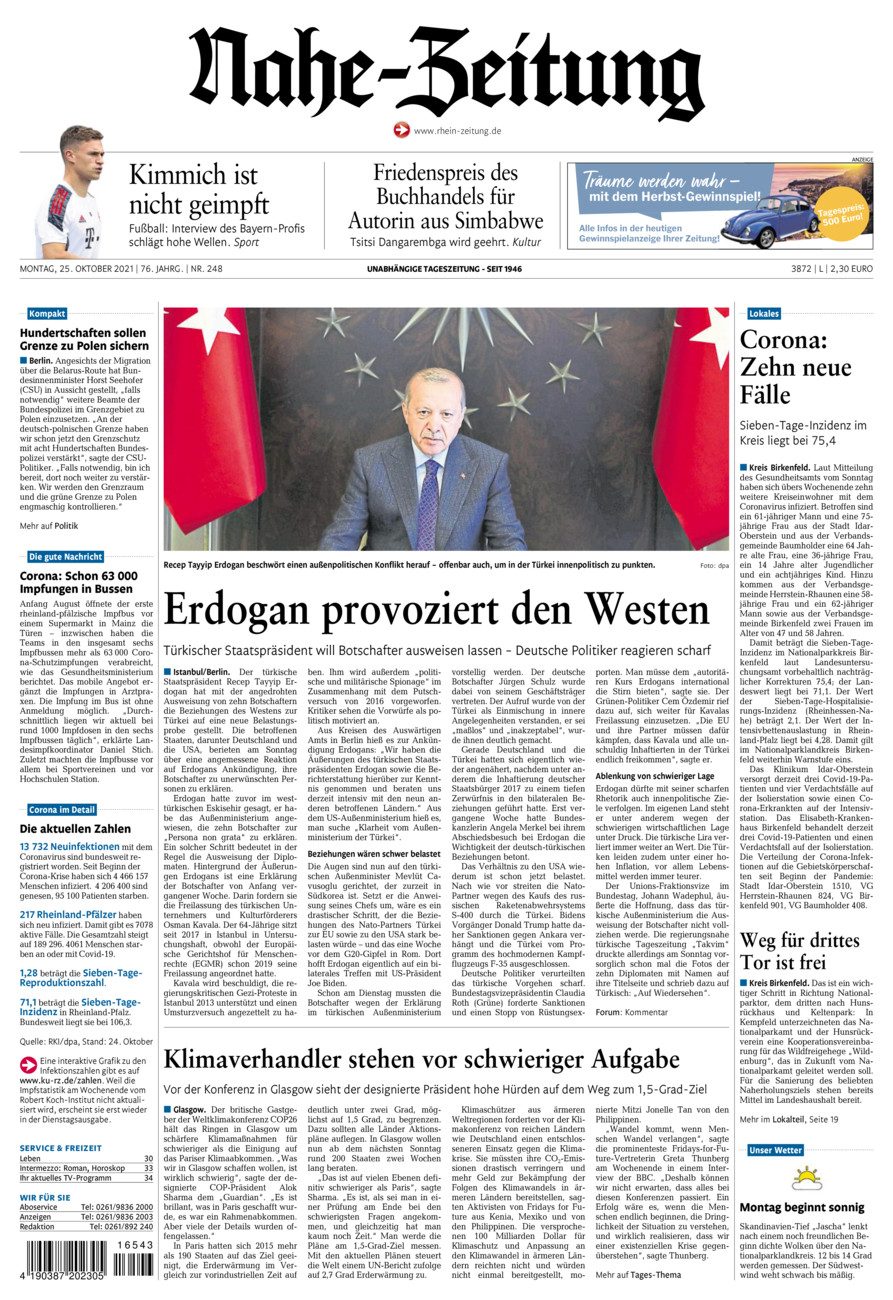 Nahe-Zeitung vom Montag, 25.10.2021