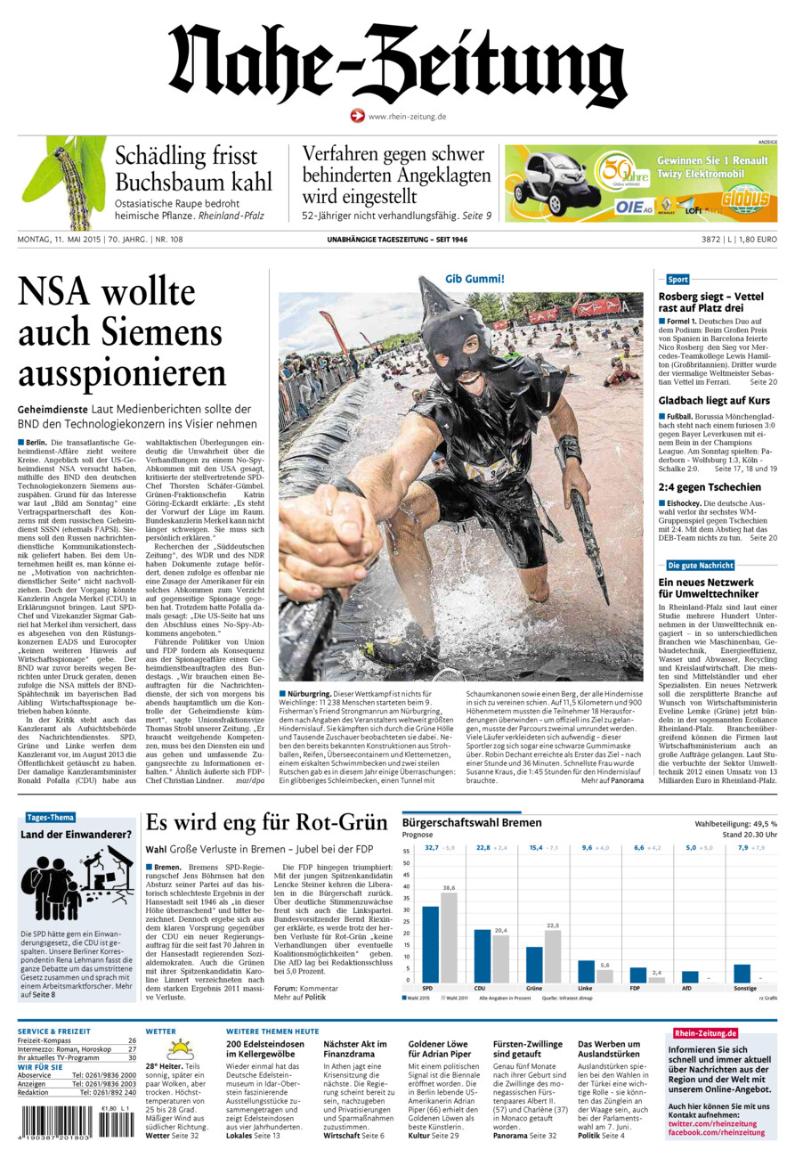 Nahe-Zeitung vom Montag, 11.05.2015