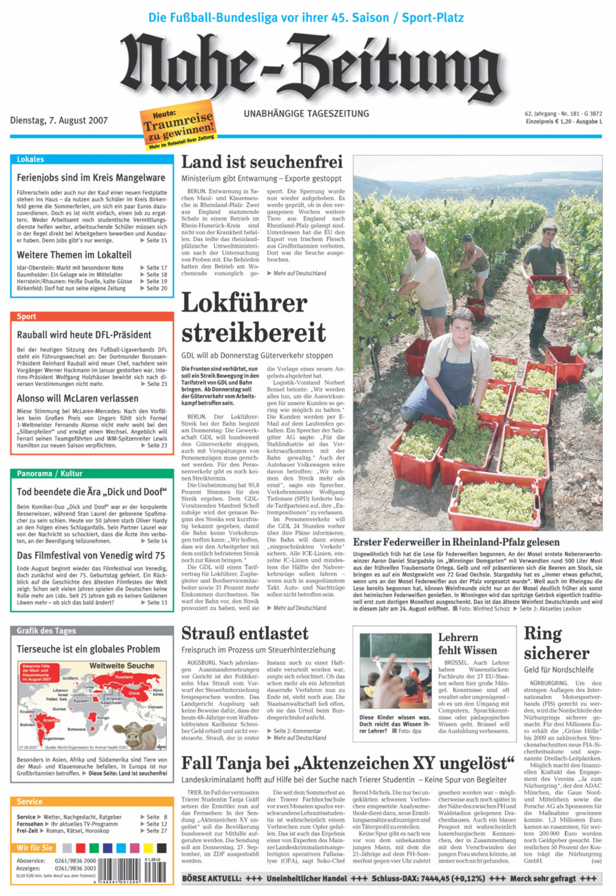 Nahe-Zeitung vom Dienstag, 07.08.2007
