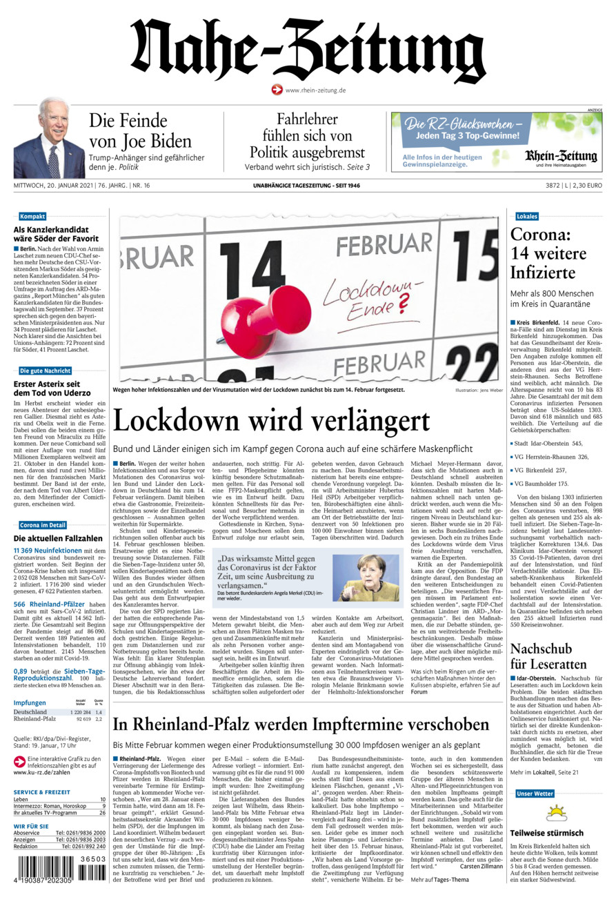 Nahe-Zeitung vom Mittwoch, 20.01.2021