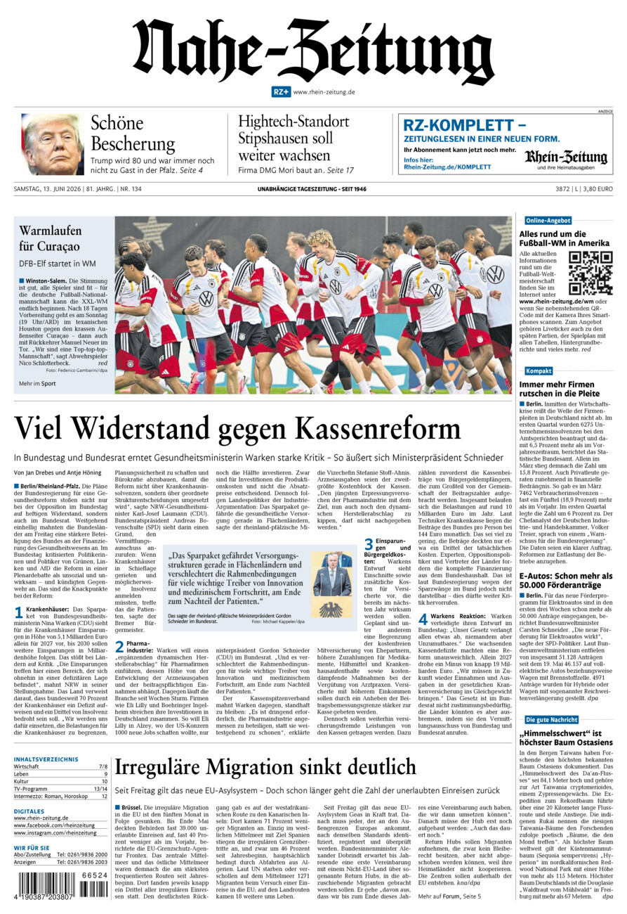 Nahe-Zeitung vom Samstag, 13.06.2026