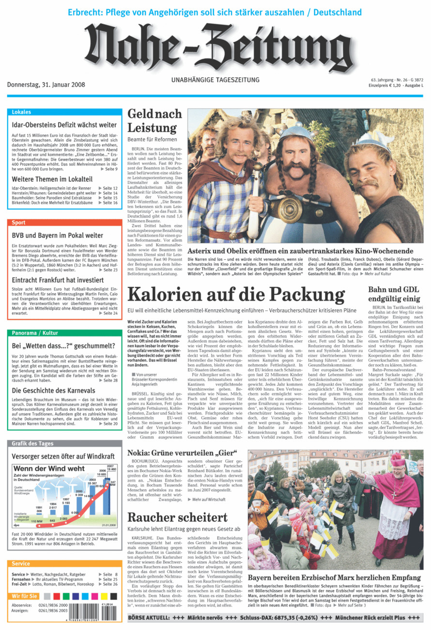Nahe-Zeitung vom Donnerstag, 31.01.2008
