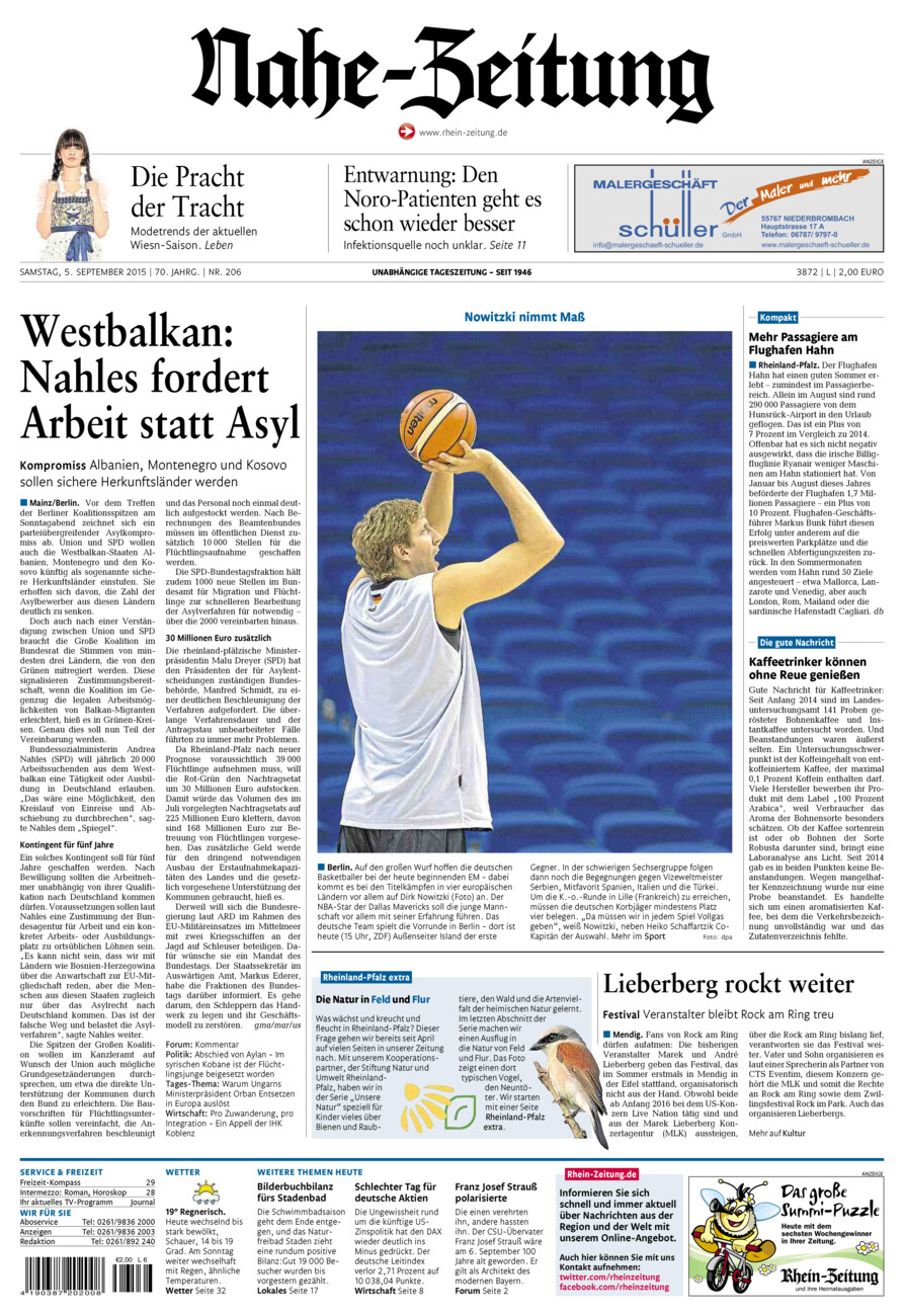 Nahe-Zeitung vom Samstag, 05.09.2015