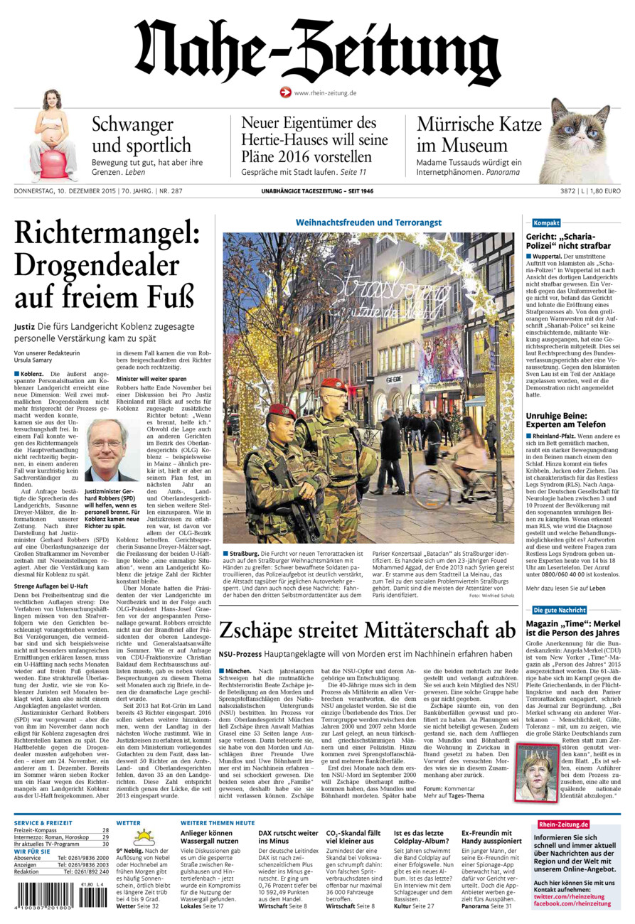 Nahe-Zeitung vom Donnerstag, 10.12.2015