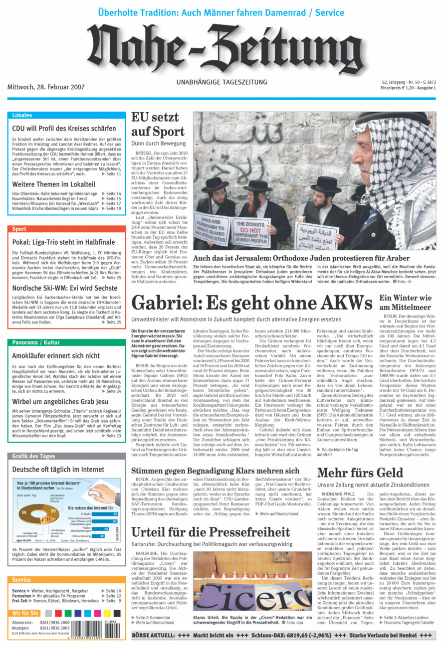 Nahe-Zeitung vom Mittwoch, 28.02.2007