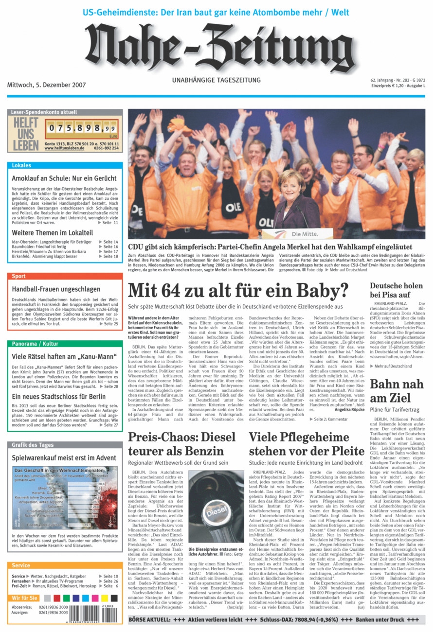 Nahe-Zeitung vom Mittwoch, 05.12.2007