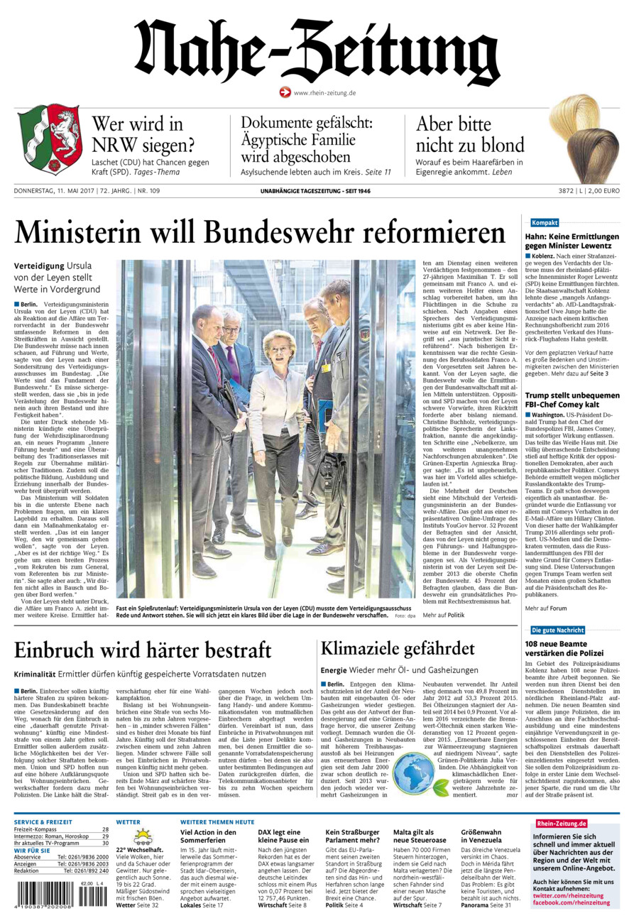 Nahe-Zeitung vom Donnerstag, 11.05.2017