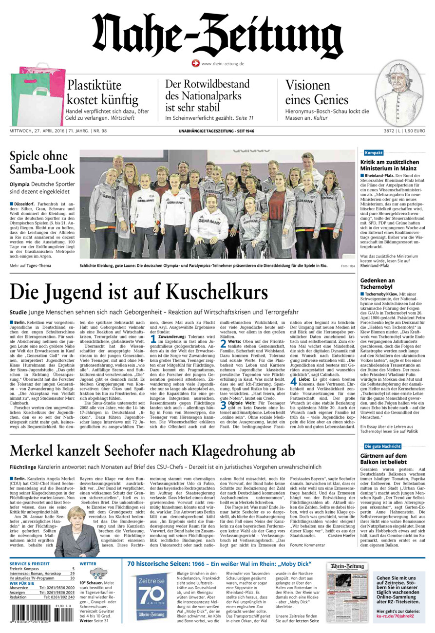 Nahe-Zeitung vom Mittwoch, 27.04.2016