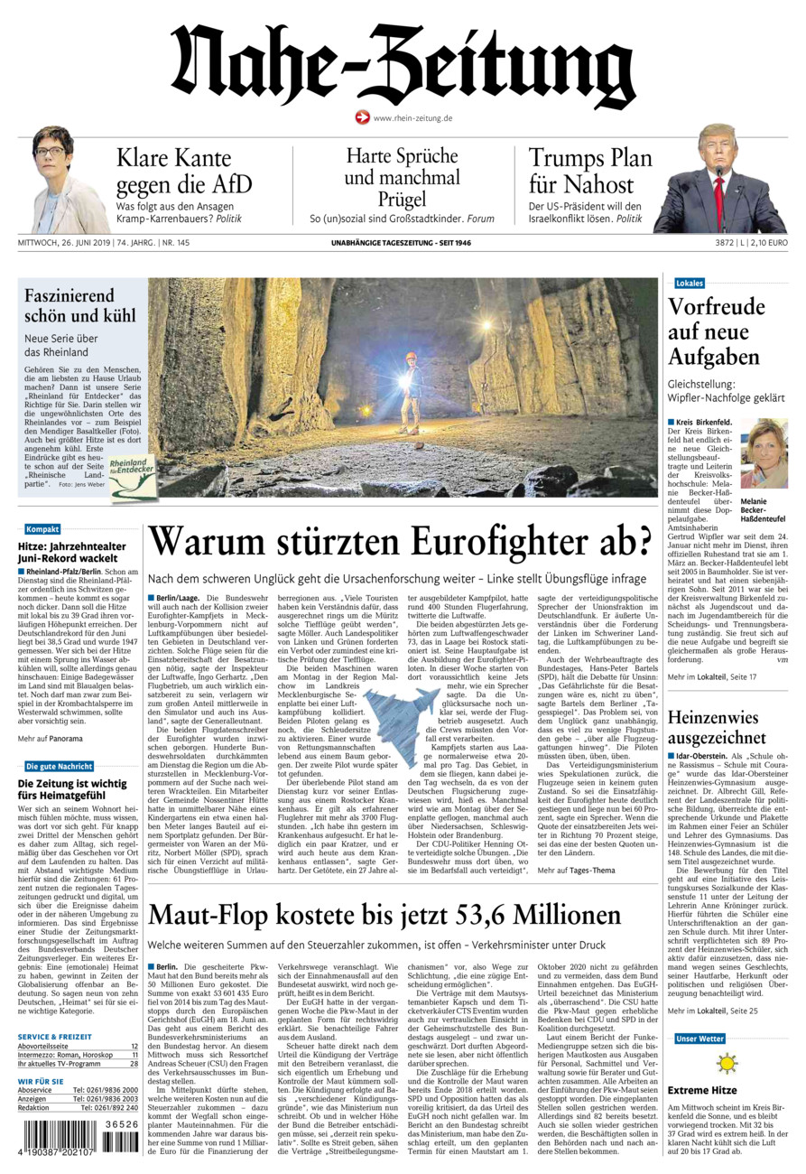 Nahe-Zeitung vom Mittwoch, 26.06.2019