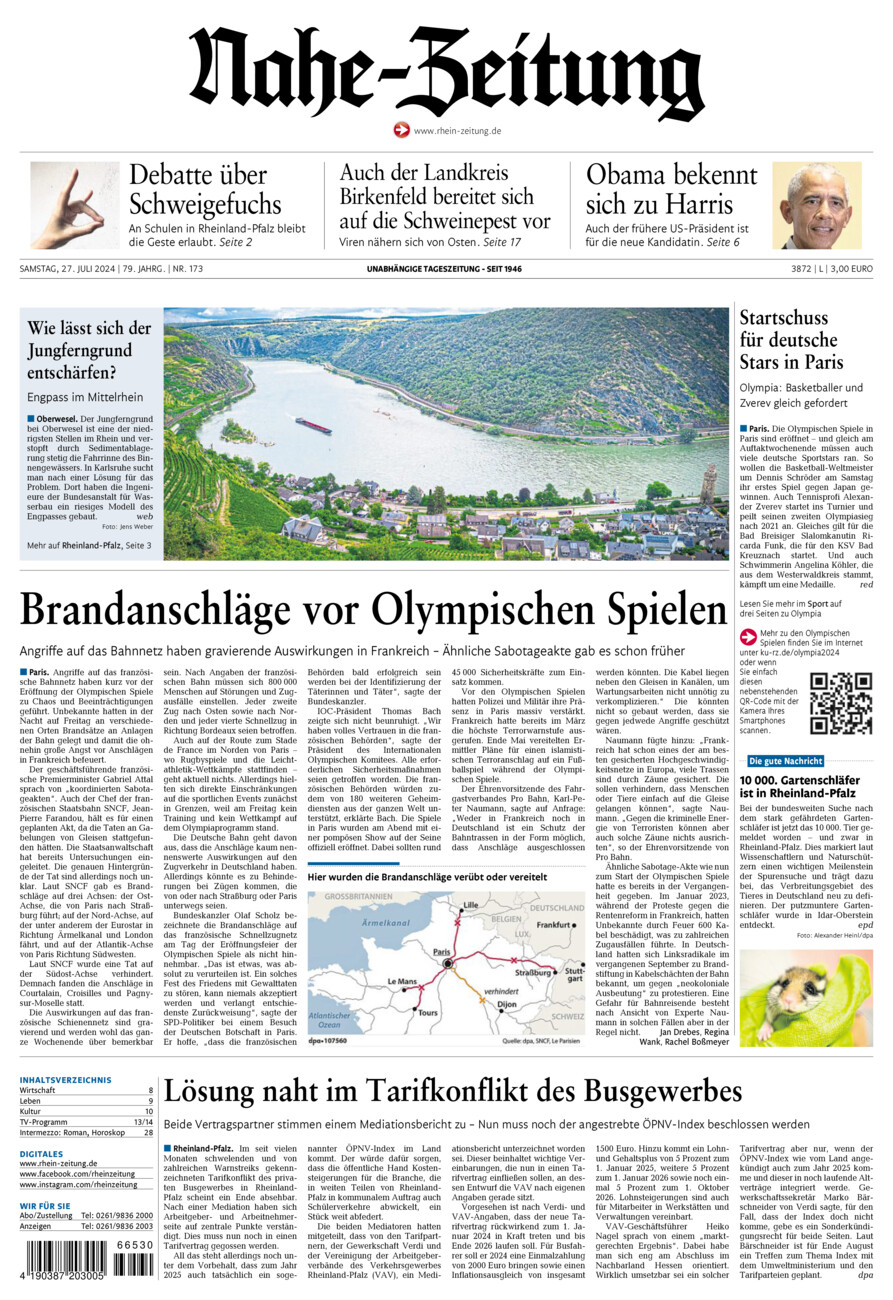 Nahe-Zeitung vom Samstag, 27.07.2024