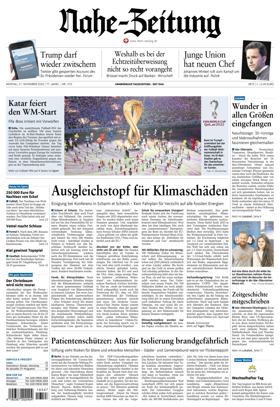 Nahe-Zeitung vom Montag, 21.11.2022