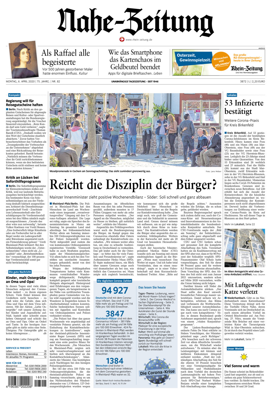 Nahe-Zeitung vom Montag, 06.04.2020