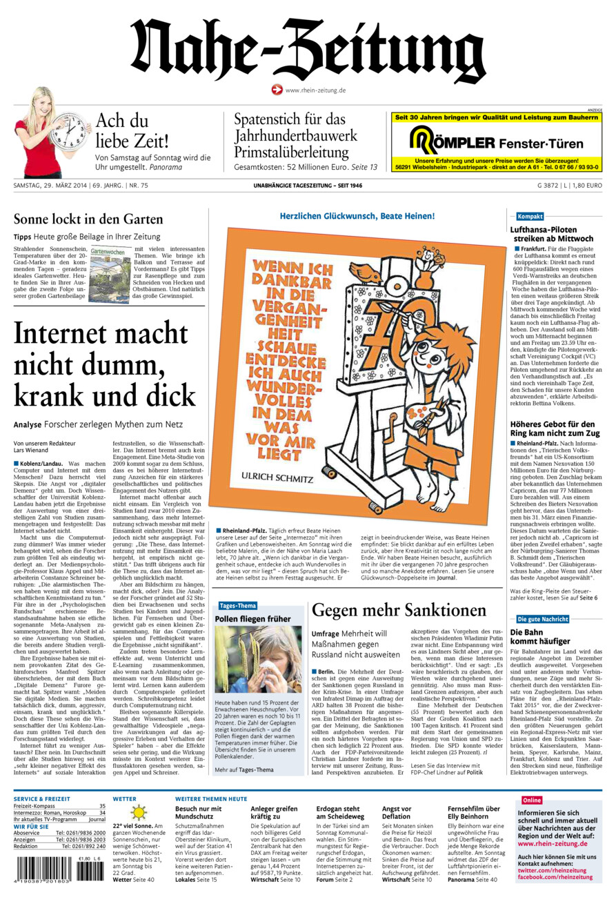 Nahe-Zeitung vom Samstag, 29.03.2014