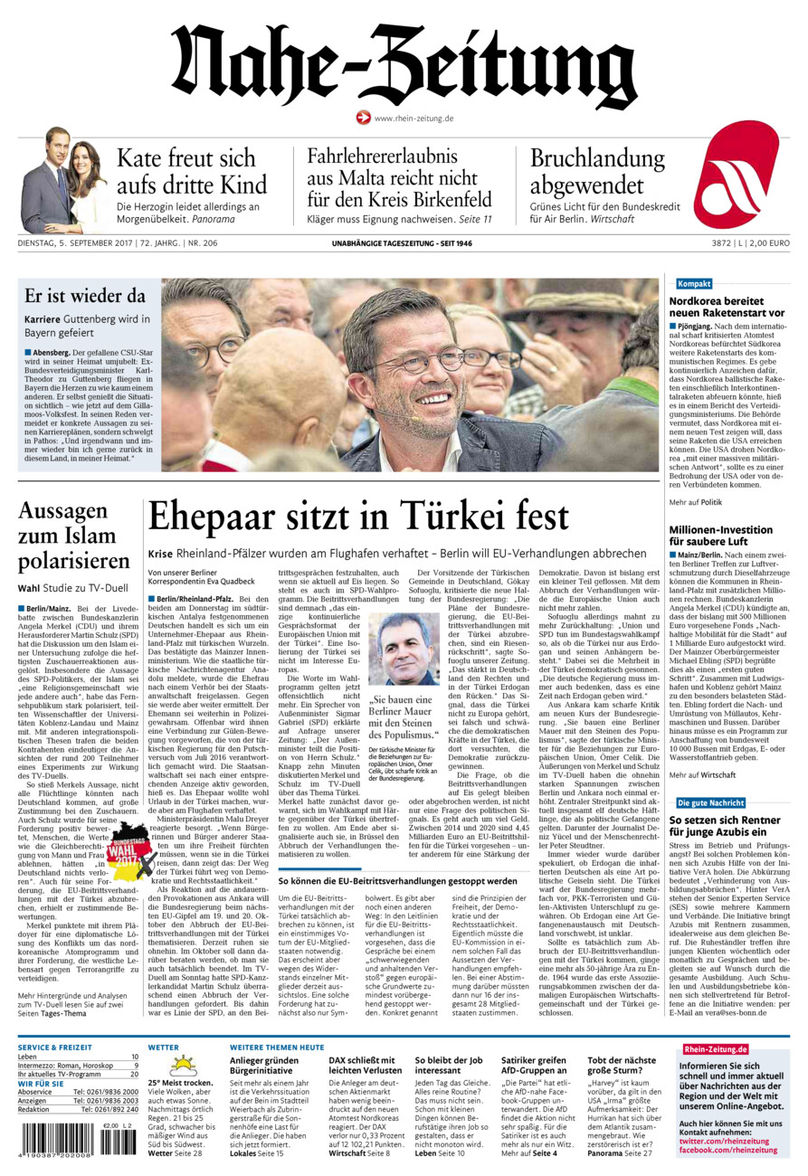 Nahe-Zeitung vom Dienstag, 05.09.2017