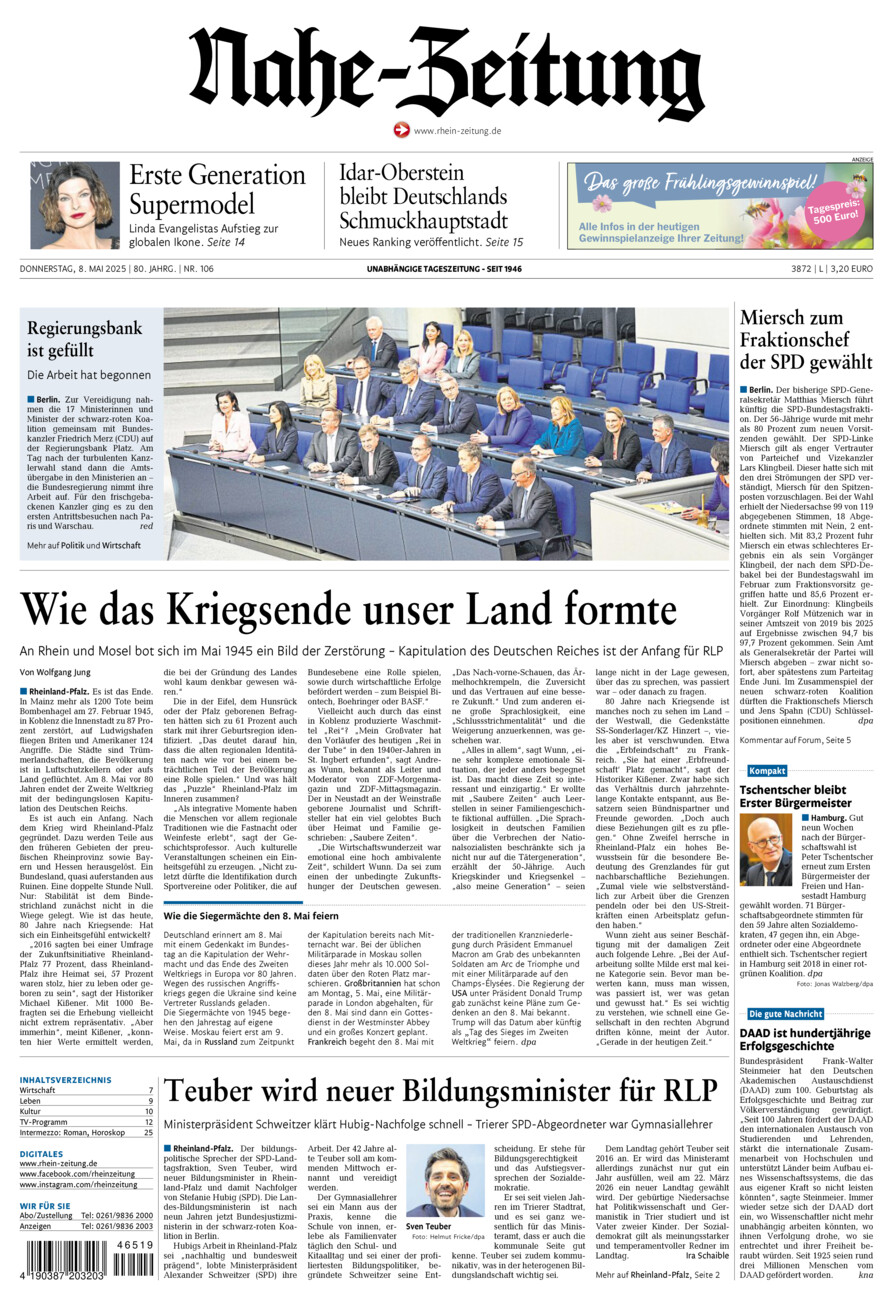 Nahe-Zeitung vom Donnerstag, 08.05.2025
