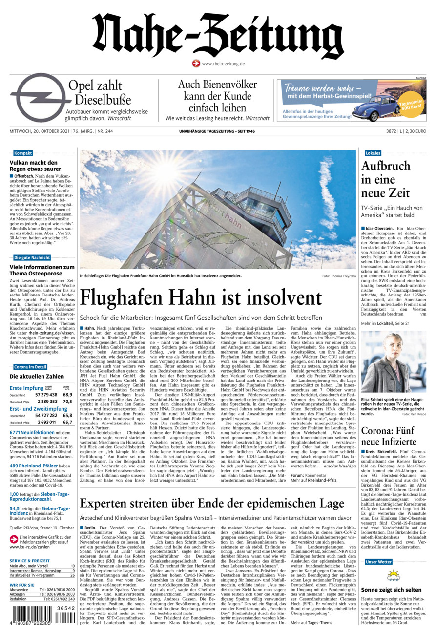 Nahe-Zeitung vom Mittwoch, 20.10.2021