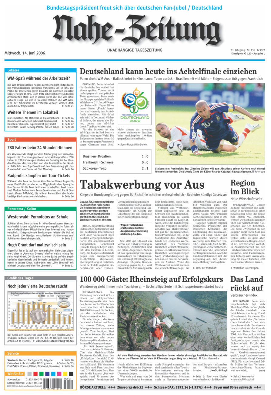 Nahe-Zeitung vom Mittwoch, 14.06.2006