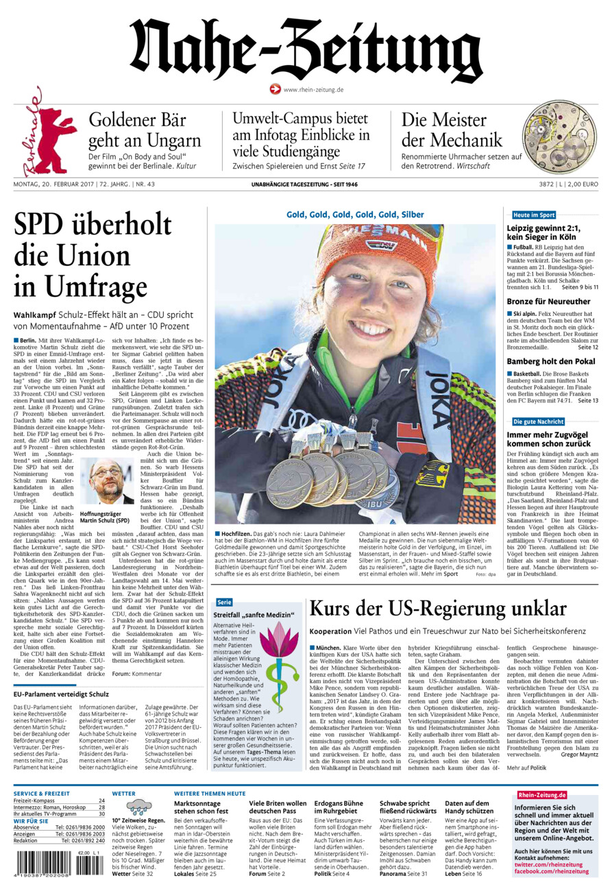 Nahe-Zeitung vom Montag, 20.02.2017