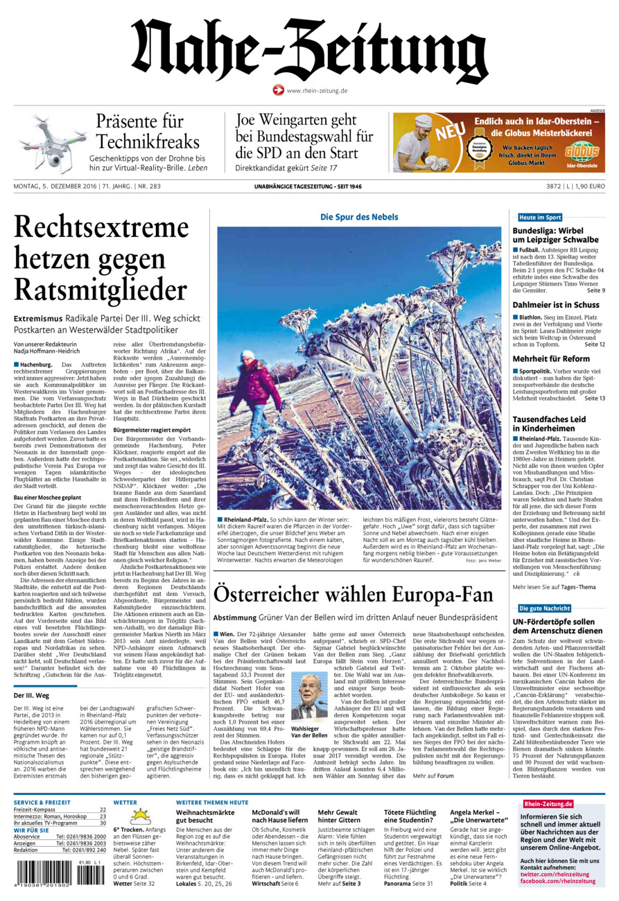 Nahe-Zeitung vom Montag, 05.12.2016