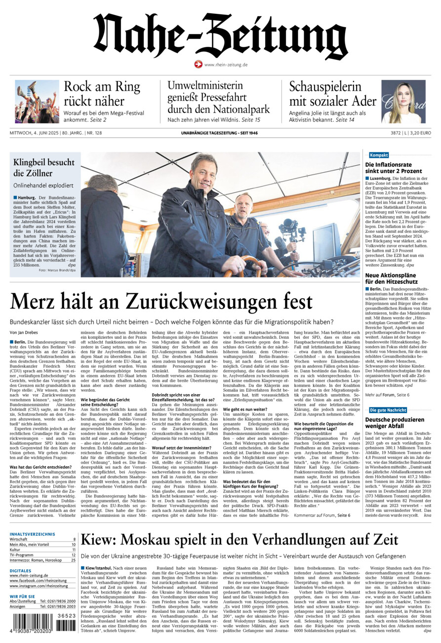 Nahe-Zeitung vom Mittwoch, 04.06.2025