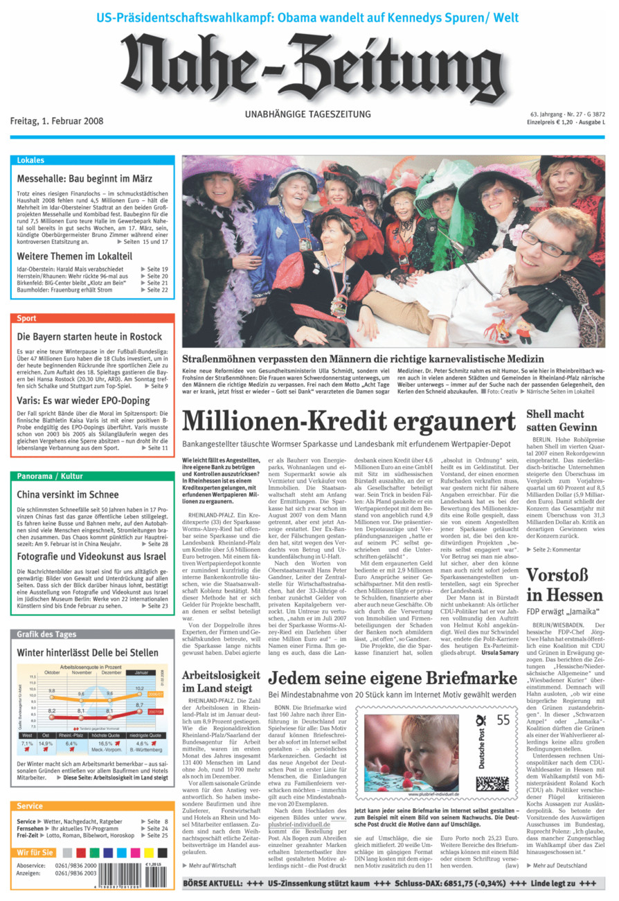 Nahe-Zeitung vom Freitag, 01.02.2008