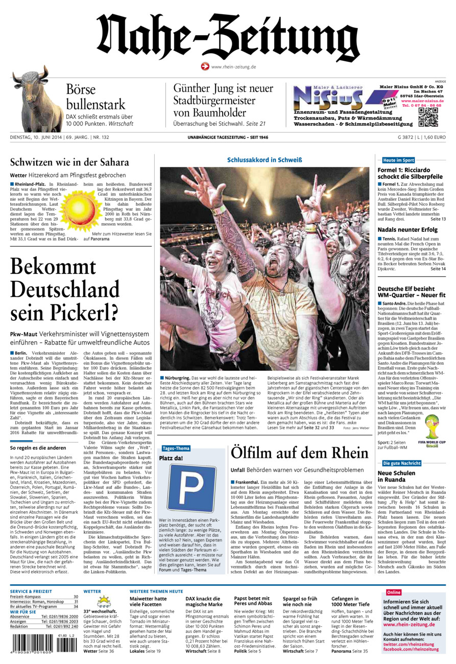 Nahe-Zeitung vom Dienstag, 10.06.2014