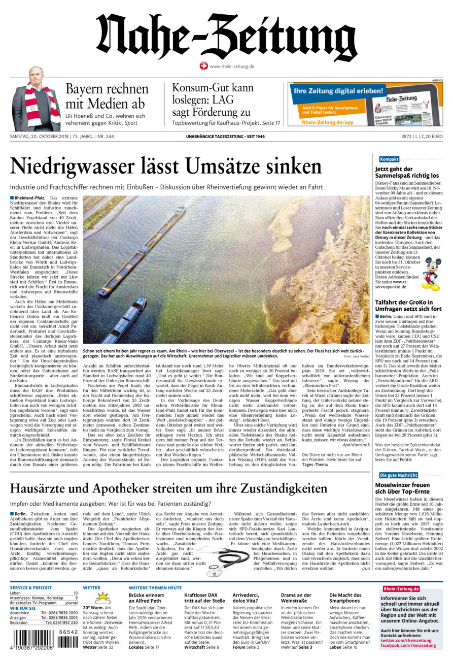 Nahe-Zeitung vom Samstag, 20.10.2018