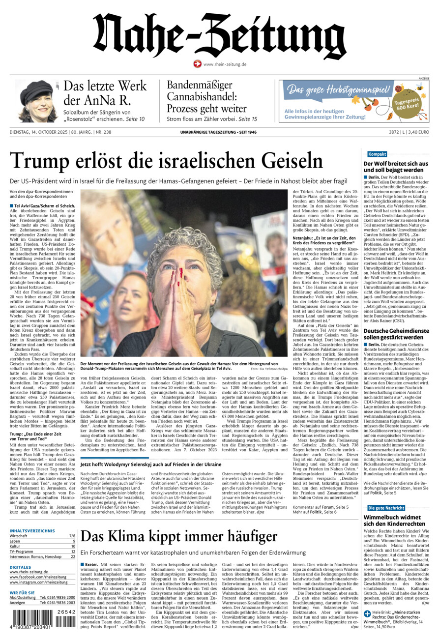 Nahe-Zeitung vom Dienstag, 14.10.2025