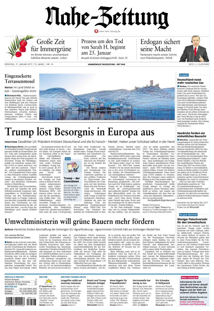 Nahe-Zeitung vom Dienstag, 17.01.2017