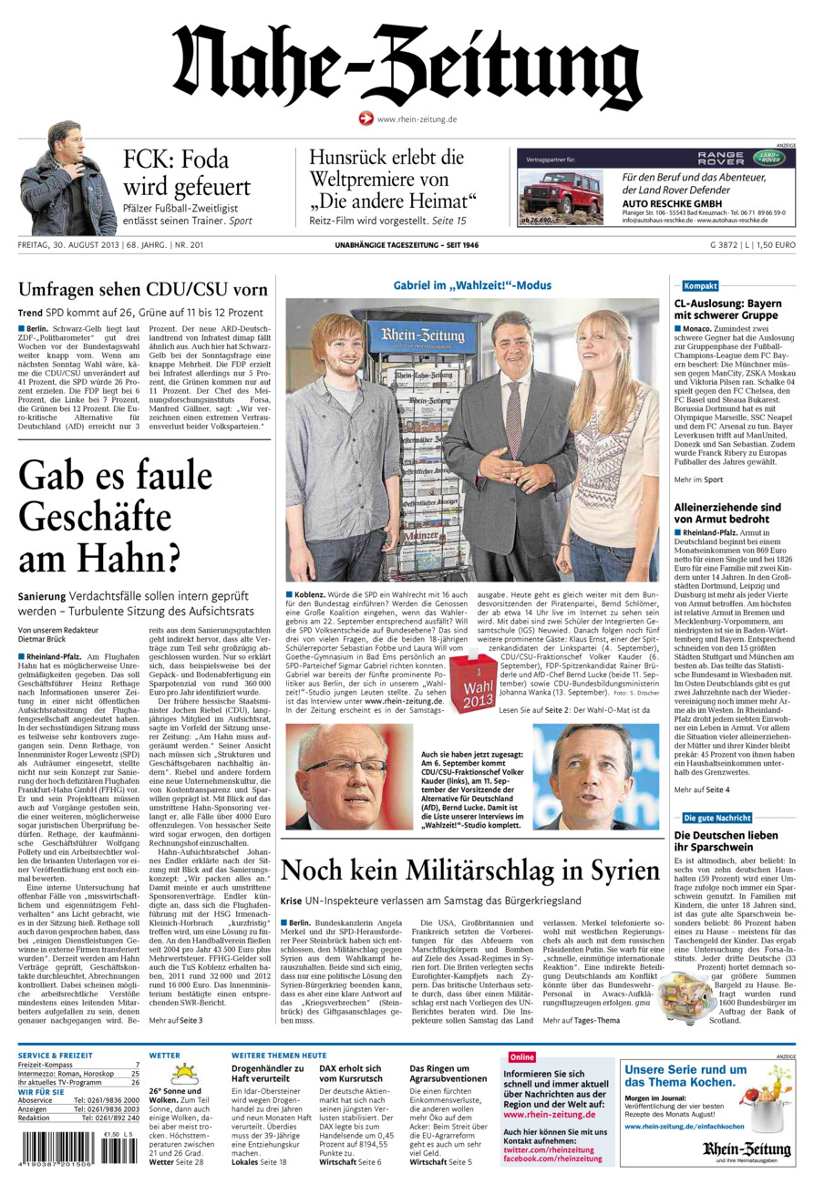 Nahe-Zeitung vom Freitag, 30.08.2013