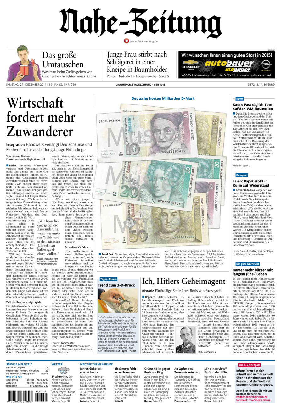 Nahe-Zeitung vom Samstag, 27.12.2014