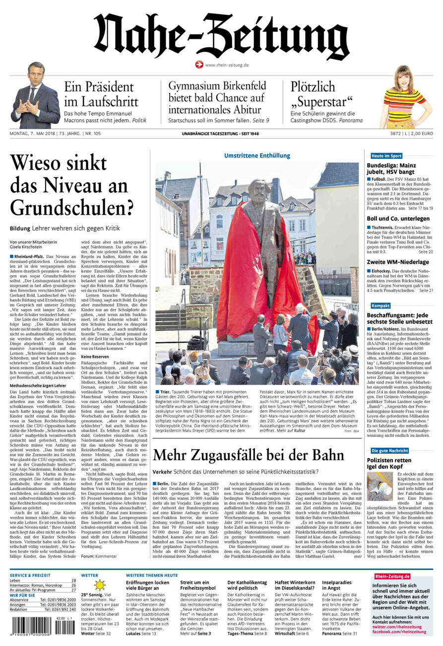 Nahe-Zeitung vom Montag, 07.05.2018