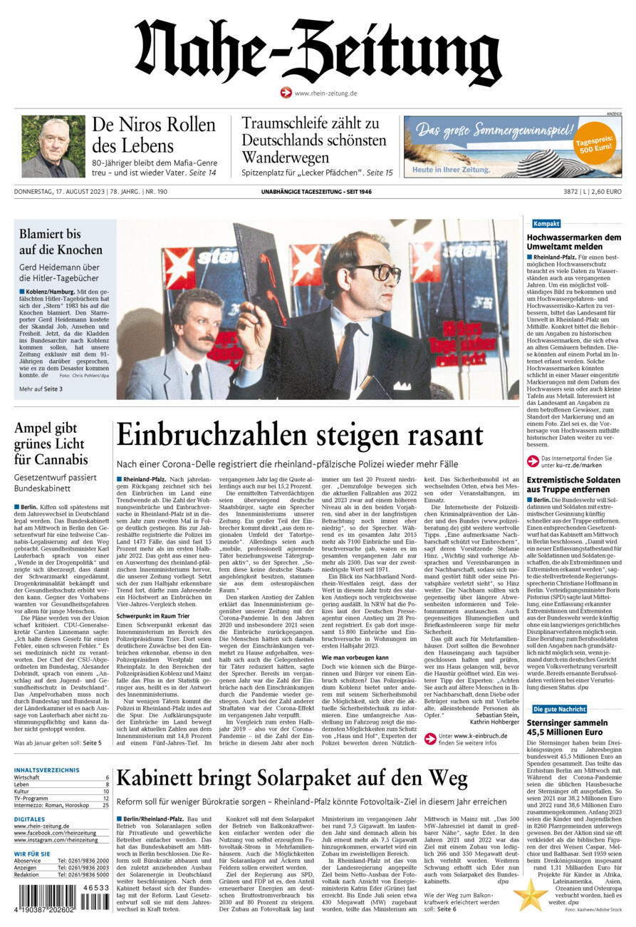Nahe-Zeitung vom Donnerstag, 17.08.2023