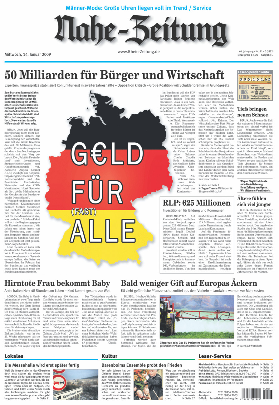 Nahe-Zeitung vom Mittwoch, 14.01.2009