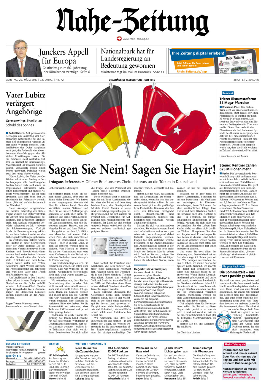 Nahe-Zeitung vom Samstag, 25.03.2017